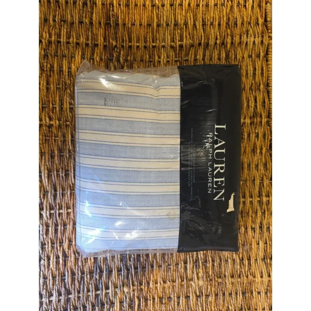 Ralph Lauren Graydon Melange Bold Stripe Full/Queen Duvet Dune Chambray NIP
